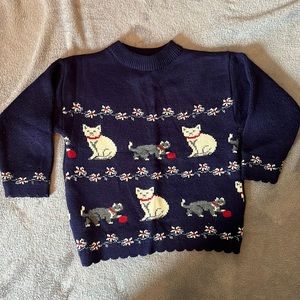 Vintage Young Girls Crewneck Sweater with Cat Print
